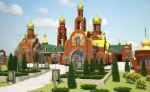 Панорама головного фасаду Свято-Покровського Храма. Пiвденний схил.